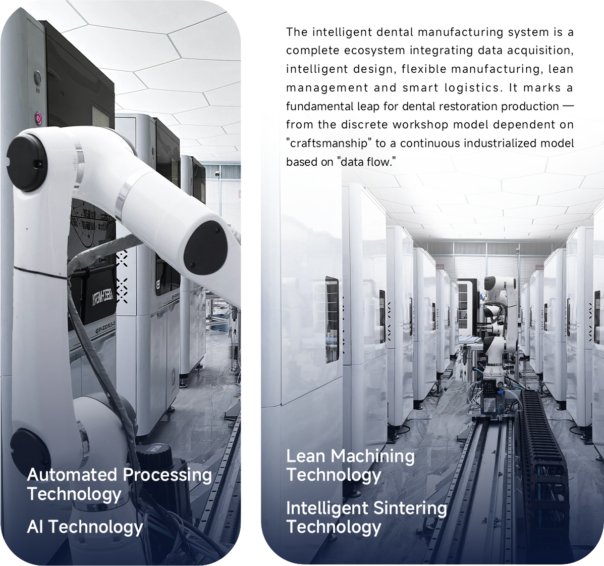 Automated dental restoration processing and lean machining on intelligent manufacturing line
